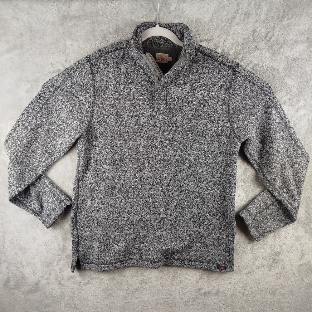 Faherty Quarter Zip Mens M Sweater Gray Marled Knit‎ Mock Neck Pullover